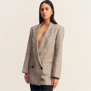 Vtg Louis Feraud Oversized Woven Blazer Jacket Size 10 Neutral Tan Linen Blend